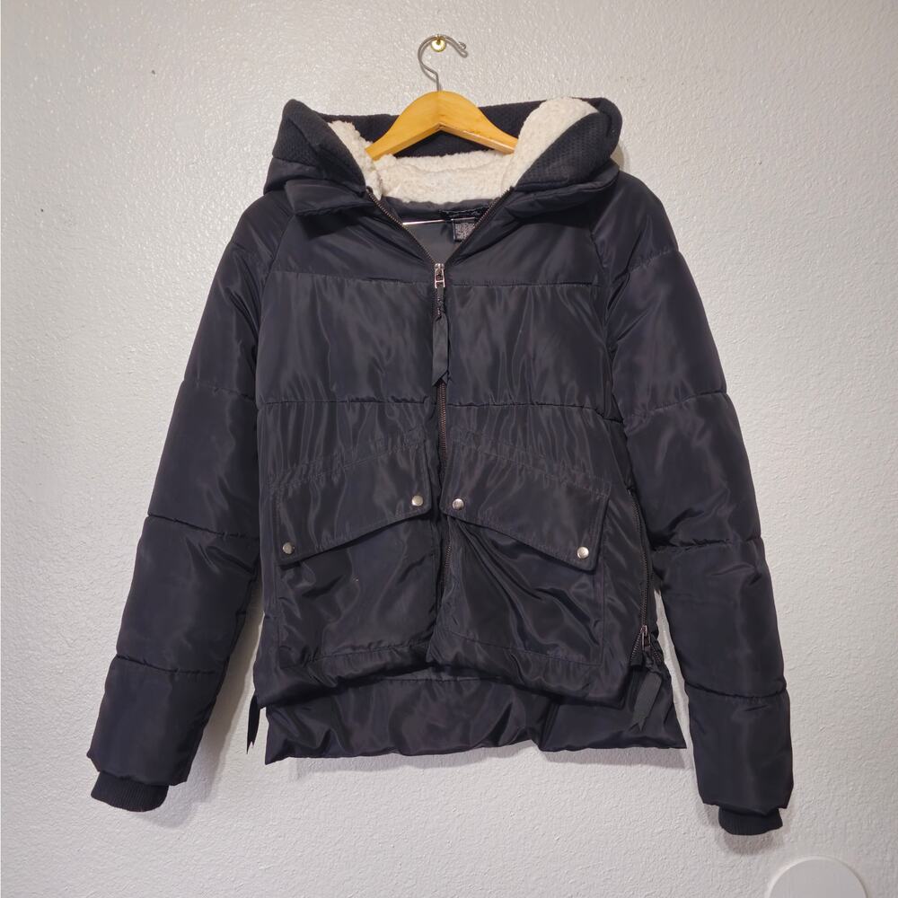 Anna Cai Puffer Coat Sherpa Lined Hood Full Zip Coat Beige Size Medium